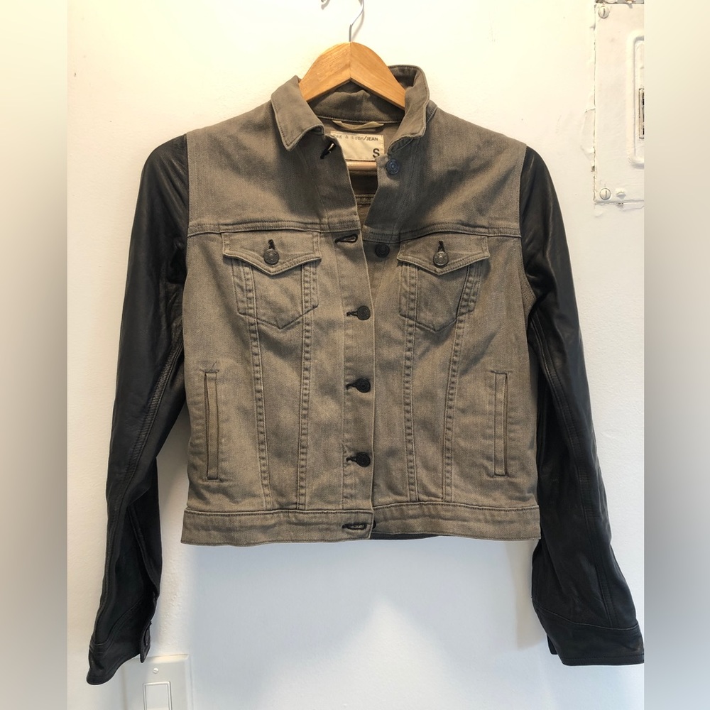 Rag & Bone Jean, Womens Denim and Leather jacket, Size small, Grey and black